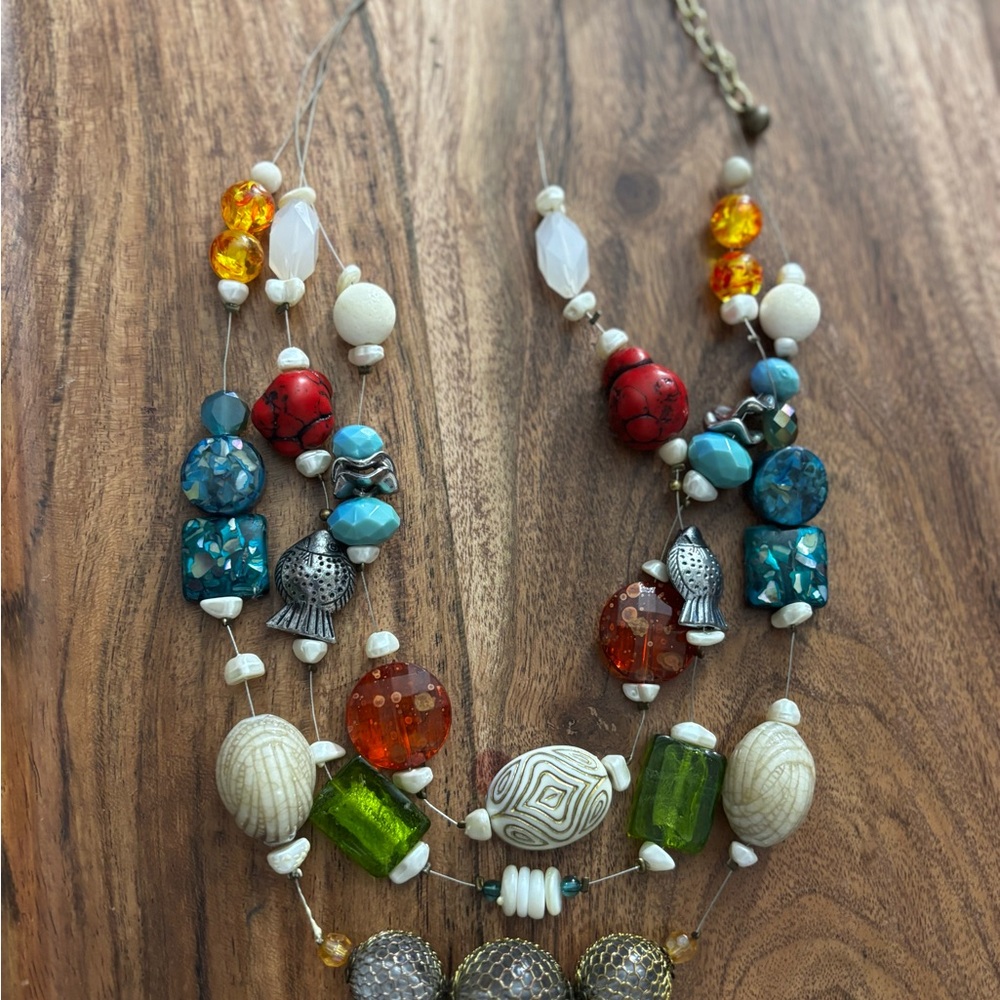 Vintage Boho Multi-Color Statement Necklace - Glass mix fish UV reactive